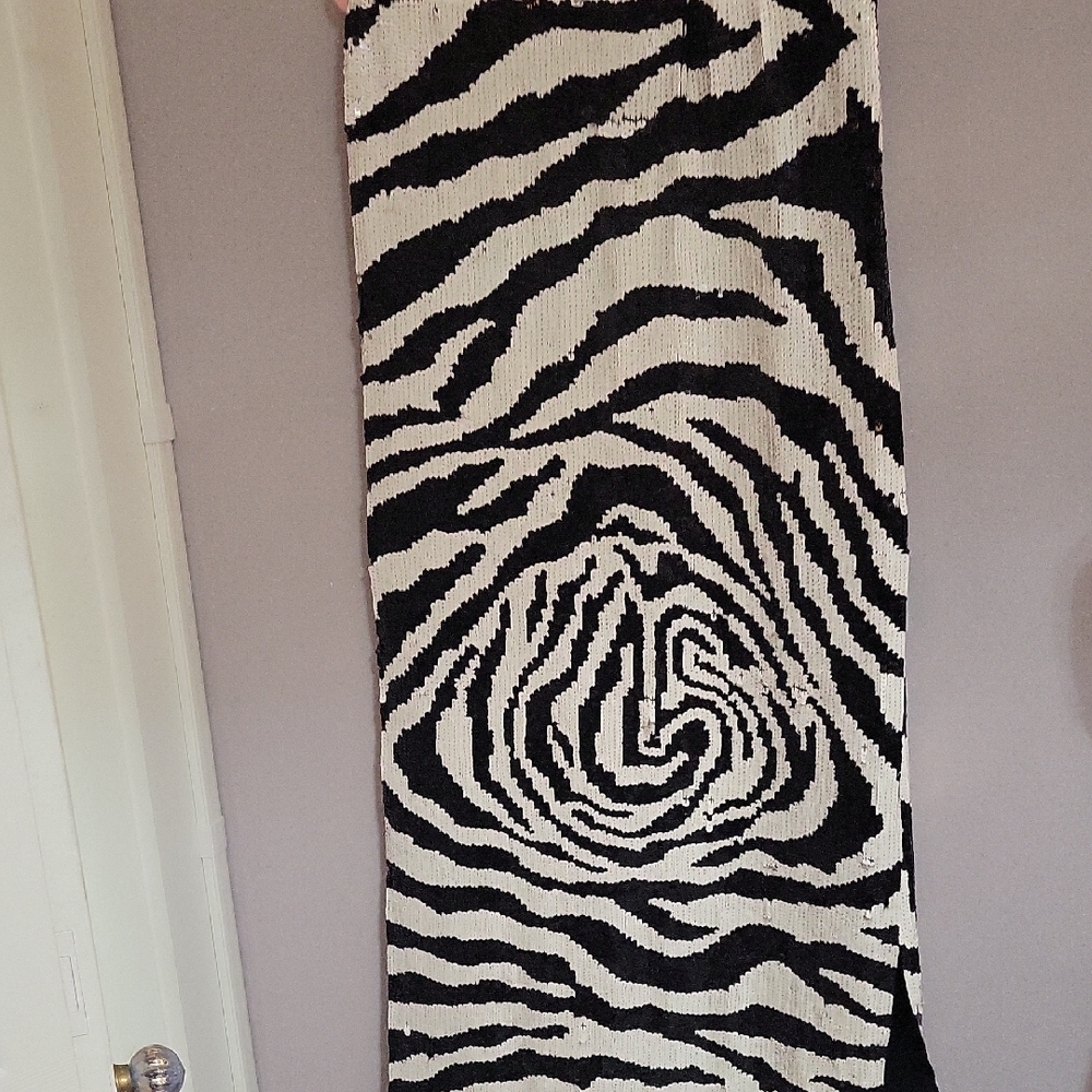 Black & White Zebra Print Full Sequin Wrap Elegant Evening Wear Wrap